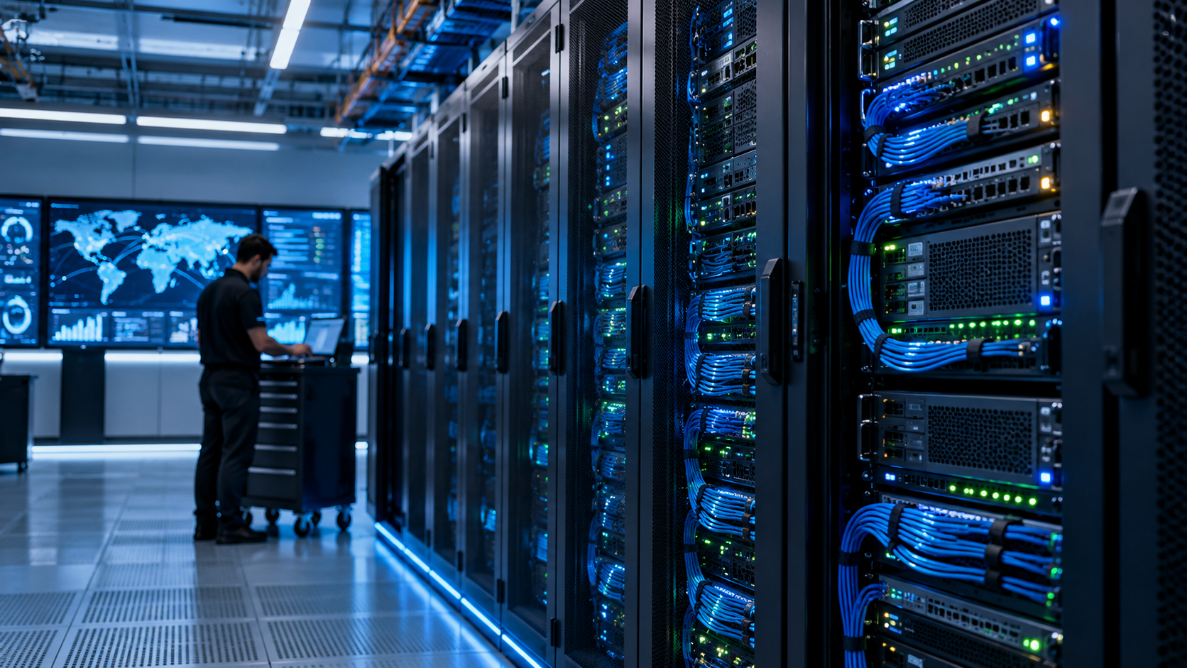 Enterprise racks, network equipment, and monitoring systems in a modern data center